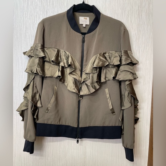 Cinq à Sept Ruffle Bomber Leia Jacket | Luxe Silk Blend | Size L✨ - Picture 1 of 7